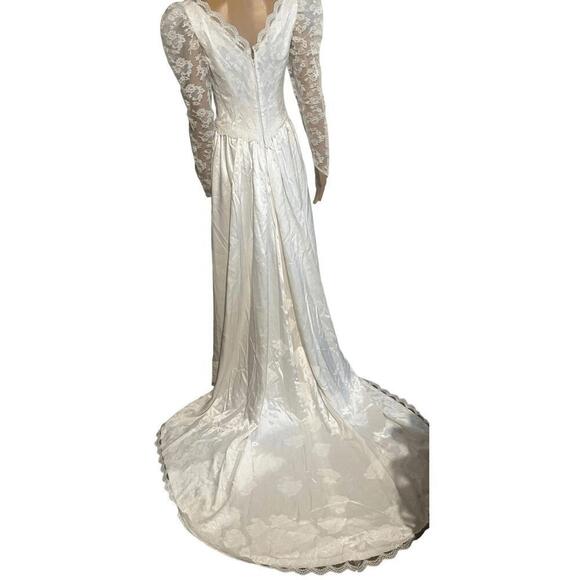 Vintage White Lace Wedding Dress Long Sleeve V-Neck S - Picture 6 of 9